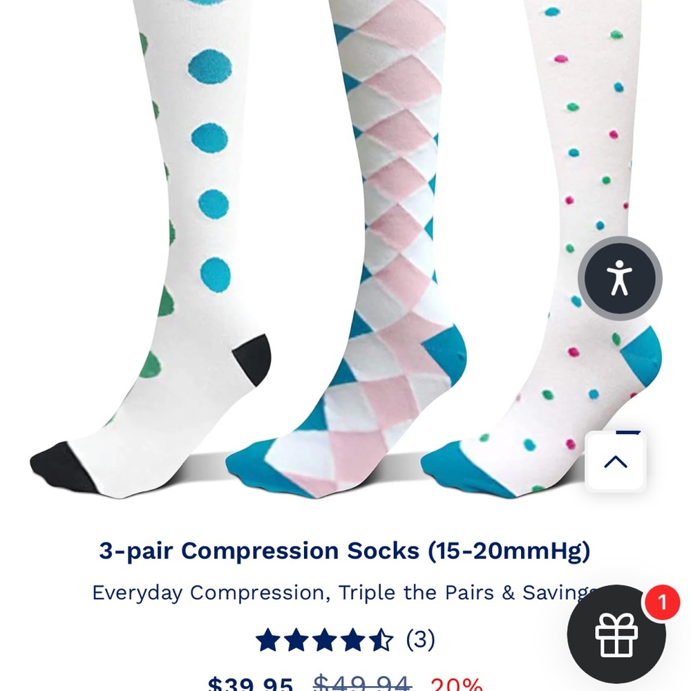 NWT SB SOX - 3-Pair Compression Socks - Blue, Pink, White